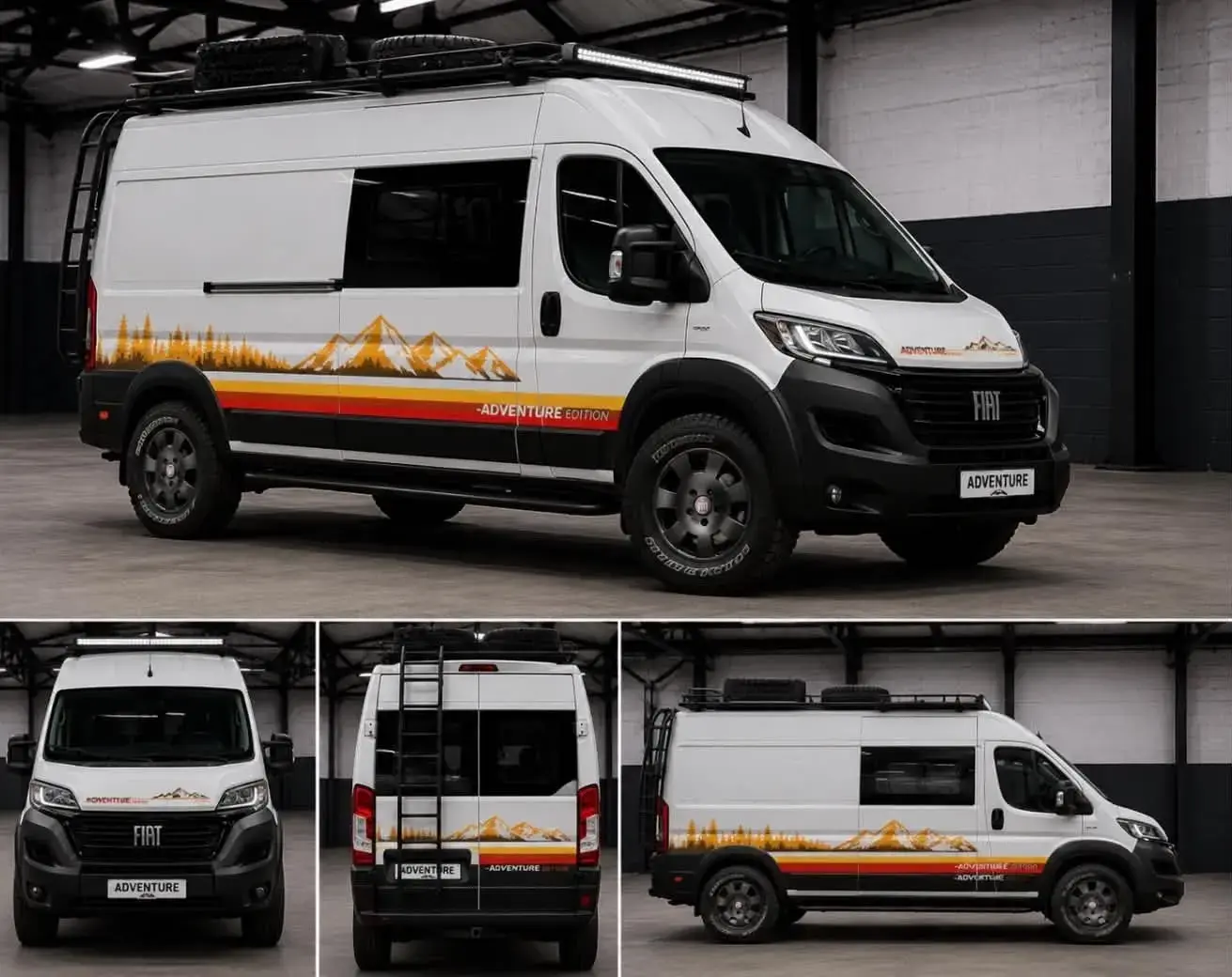 Adventure Edition campervan shown from several exterior angles
